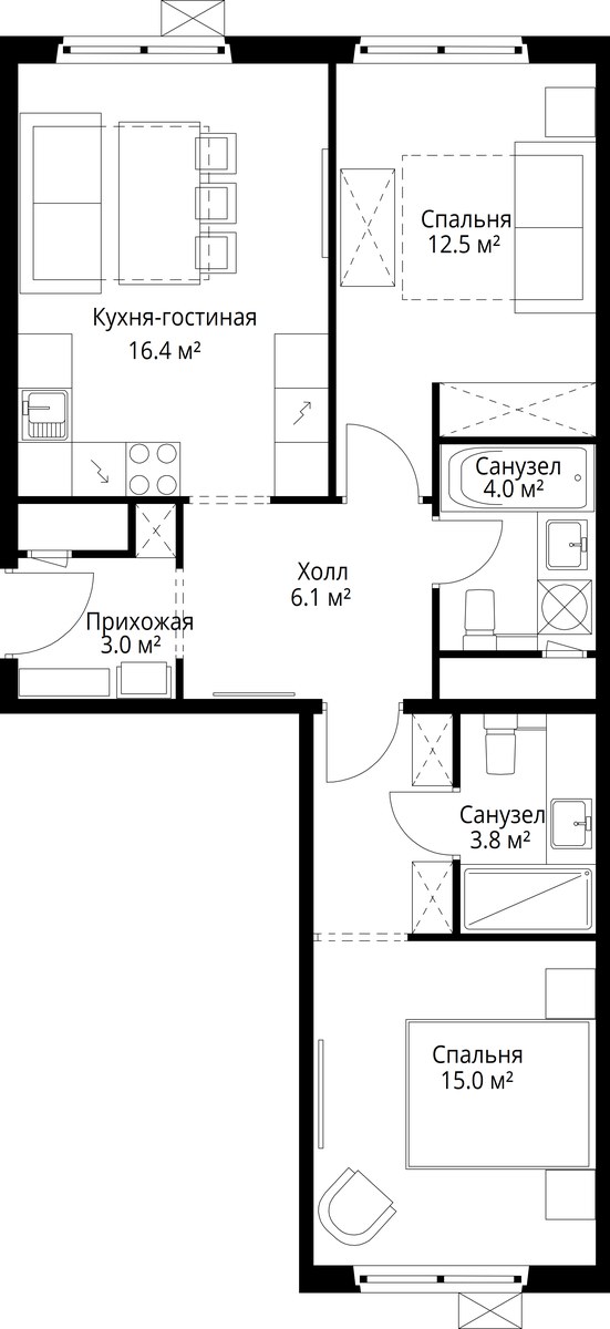 Планировка 60.8 м²