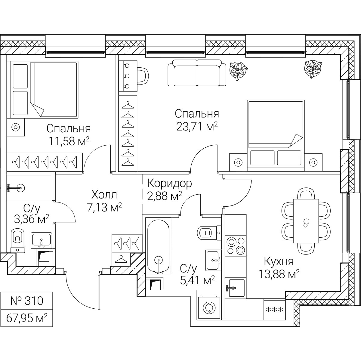 Планировка 67.95 м²