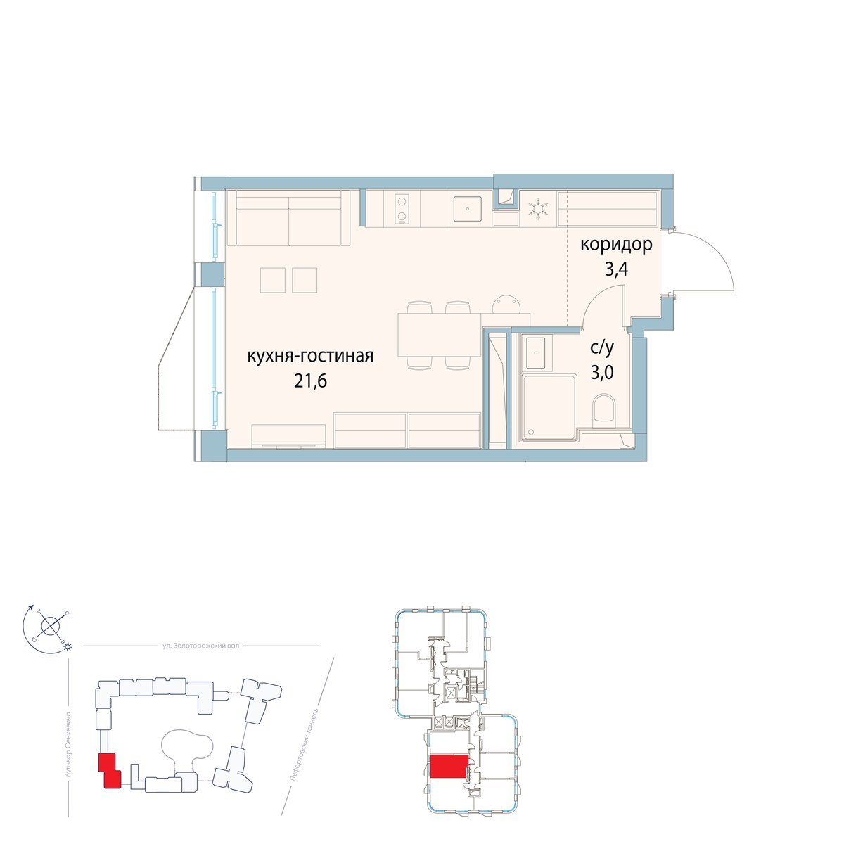 Планировка: Студия, 28.0 м²