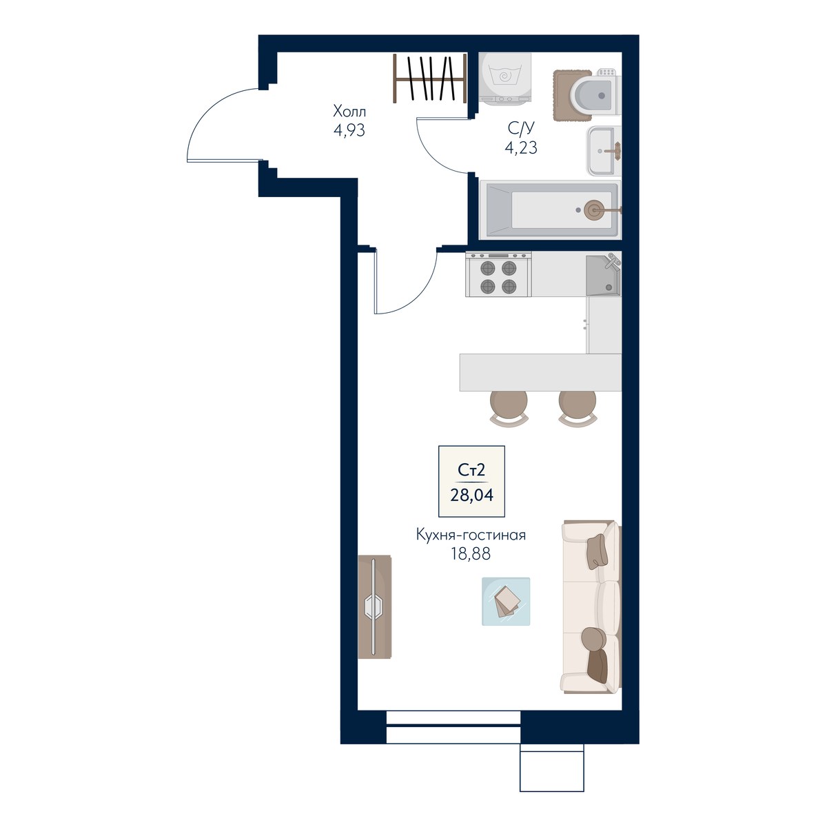 Планировка 28.04 м²