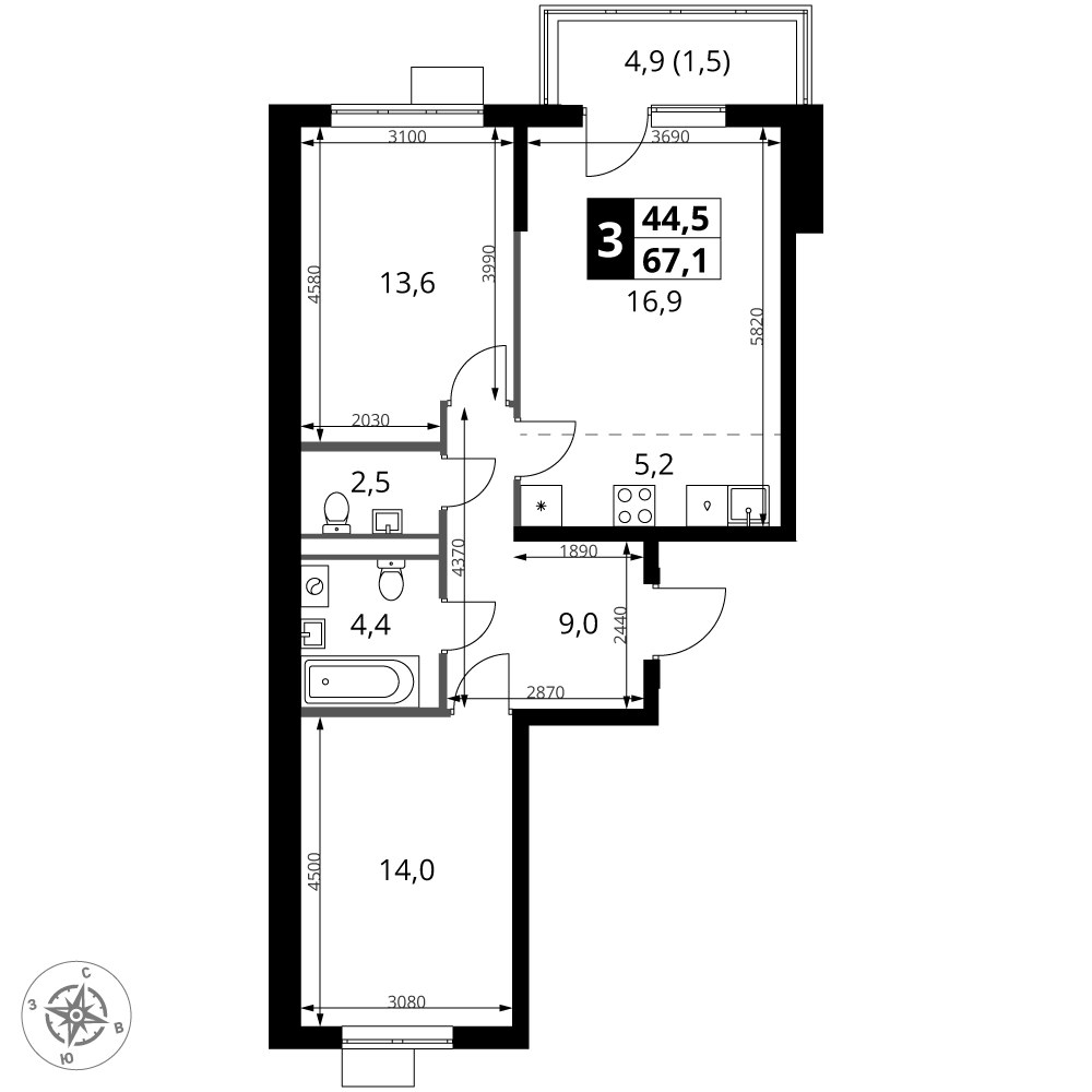 Планировка 67.1 м²