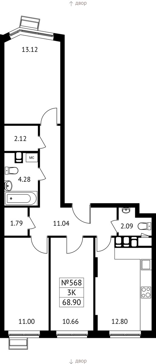 Планировка 68.9 м²