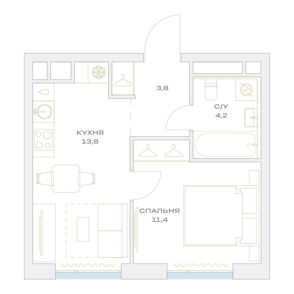 Планировка 33.2 м²