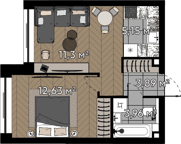 Планировка 36.93 м²