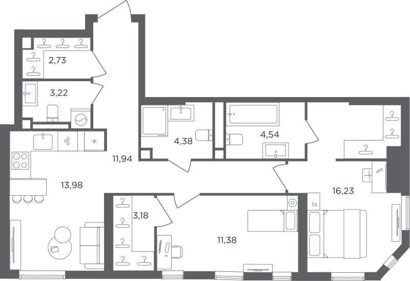 Планировка 71.58 м²