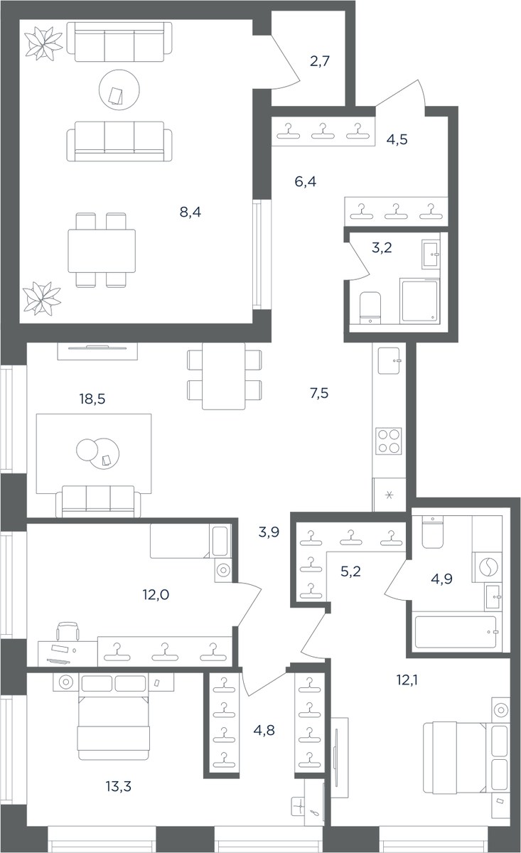 Планировка 107.4 м²