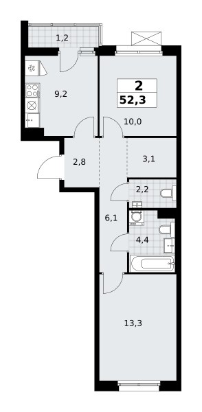 Планировка 52.3 м²