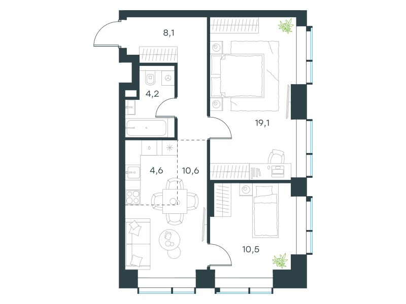 Планировка 57.1 м²