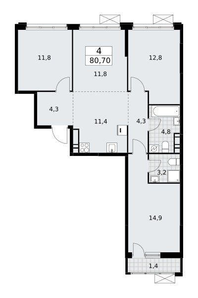 Планировка 80.7 м²