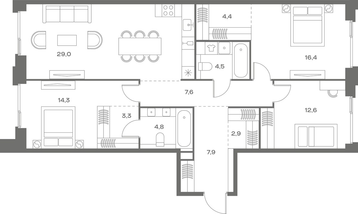Планировка 107.7 м²