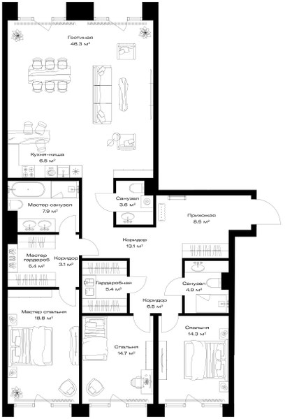 Планировка 159.0 м²