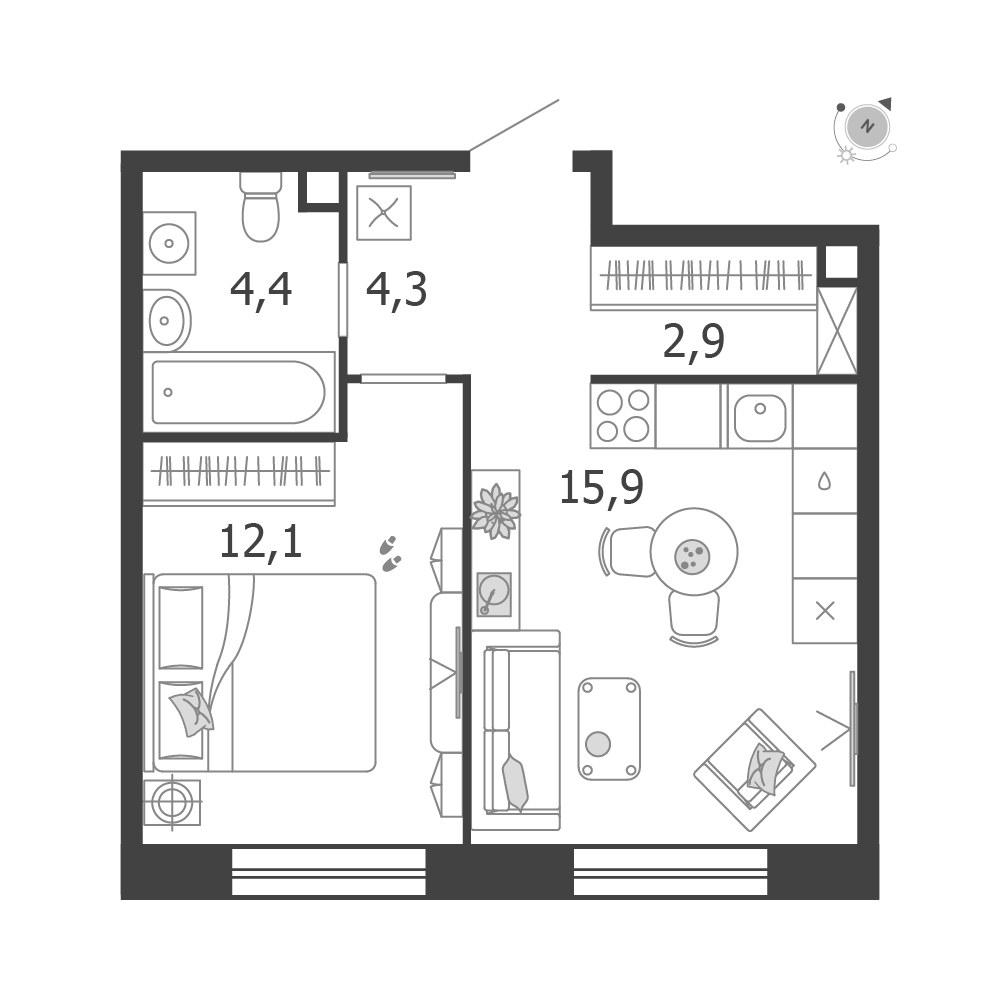 Планировка 39.6 м²