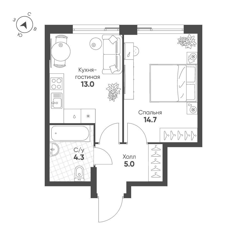 Планировка 37.0 м²