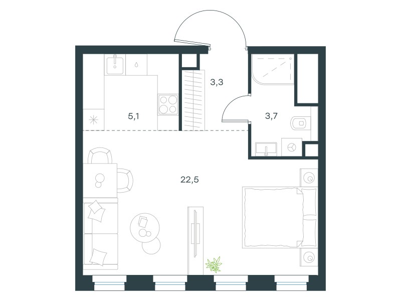 Планировка 34.6 м²