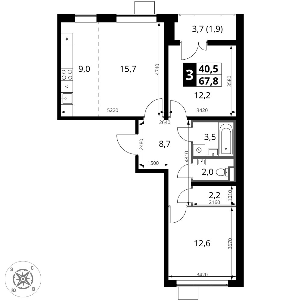 Планировка 67.7 м²