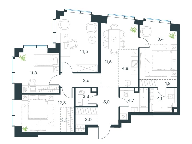 Планировка 95.0 м²