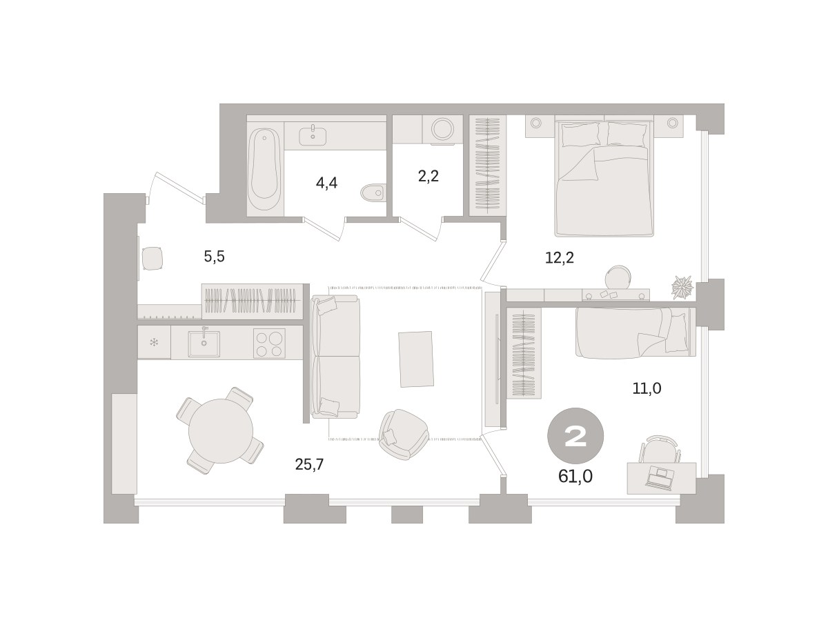 Планировка 61.0 м²
