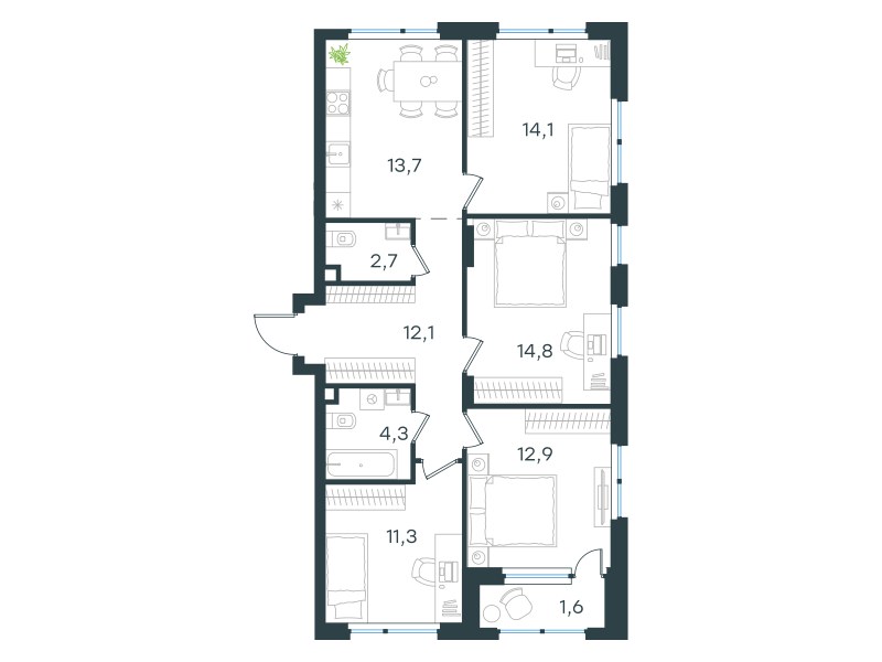 Планировка 87.5 м²