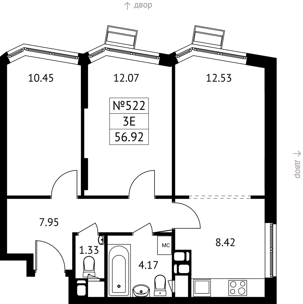 Планировка 56.92 м²