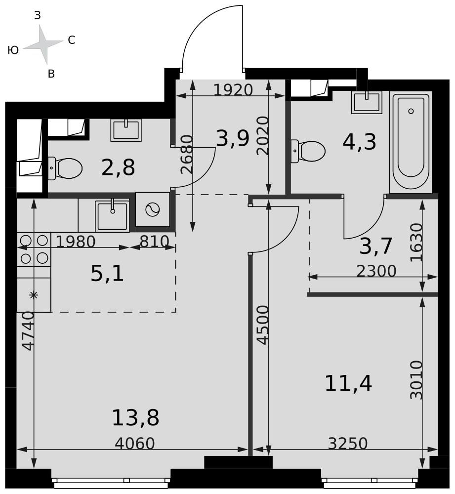 Планировка 45.0 м²