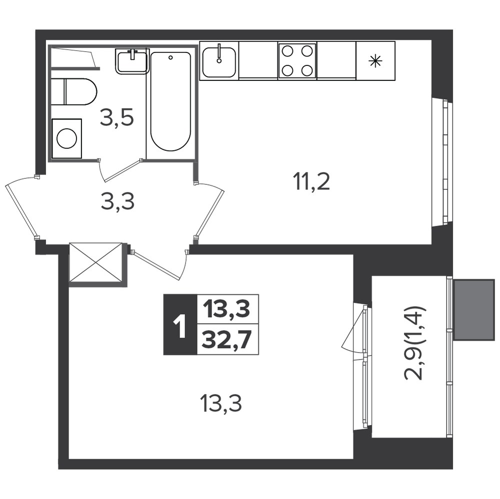 Планировка 32.6 м²