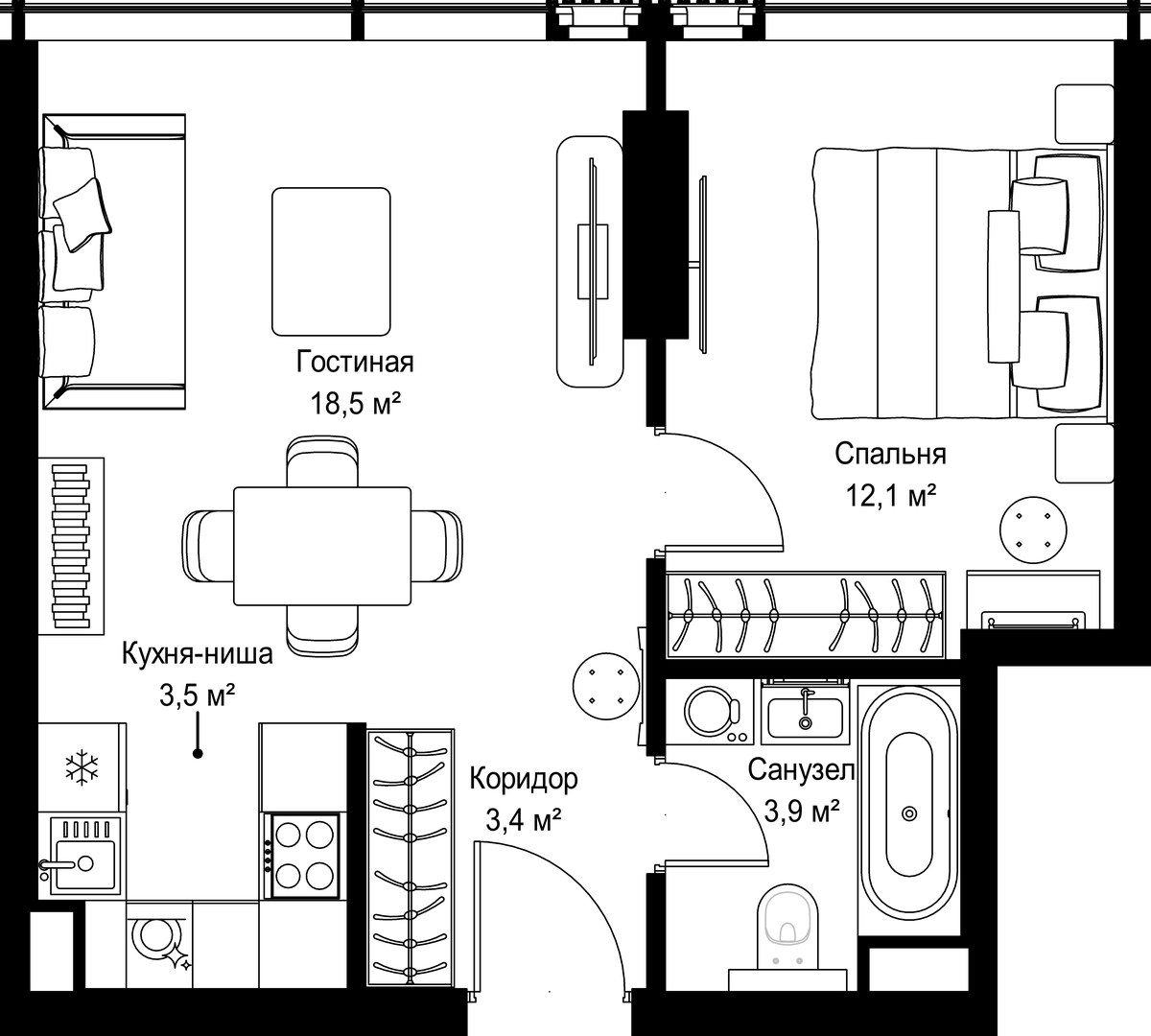 Планировка 41.4 м²