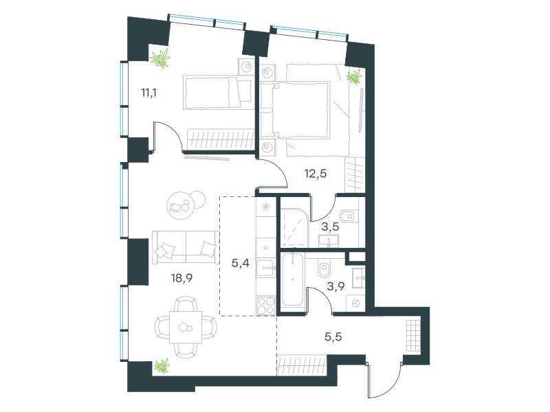 Планировка 60.8 м²