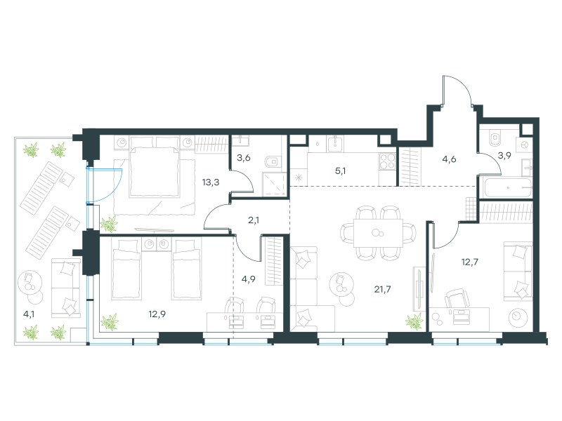 Планировка 88.9 м²
