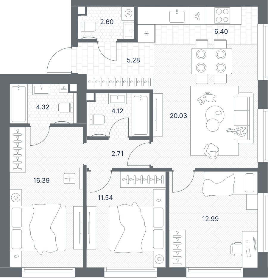 Планировка 86.38 м²