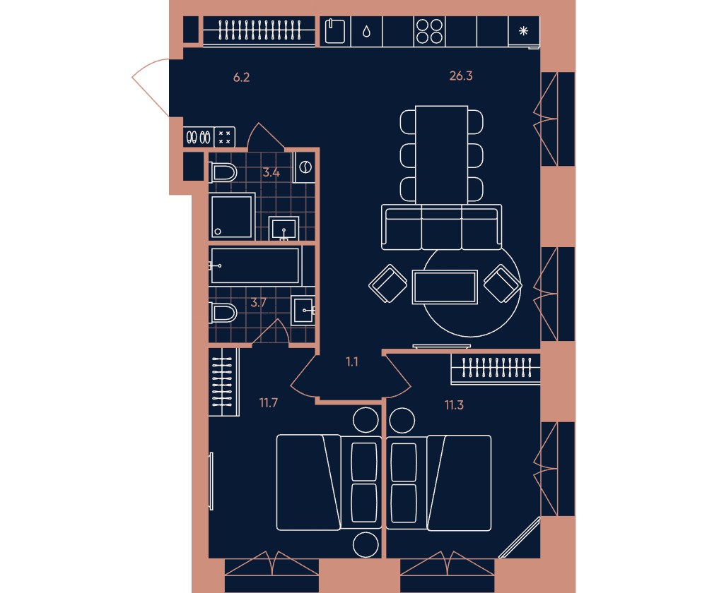 Планировка 63.7 м²