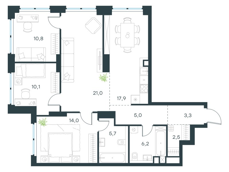 Планировка 96.6 м²