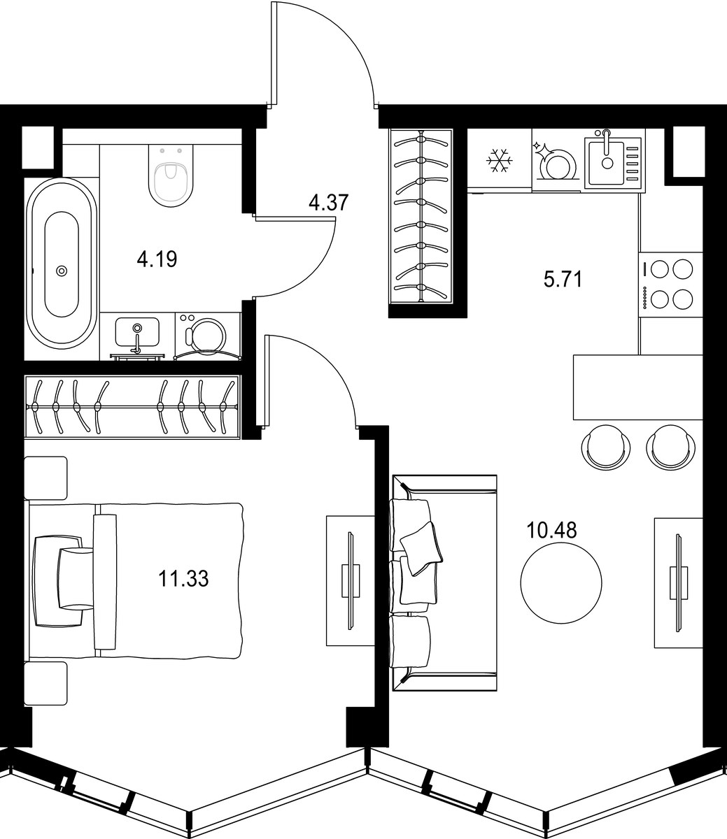 Планировка: 1-комнатная, 36.08 м²