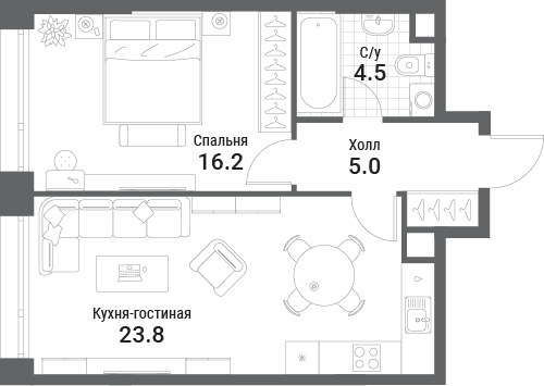Планировка 49.5 м²