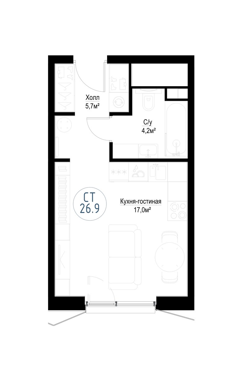 Планировка 26.7 м²