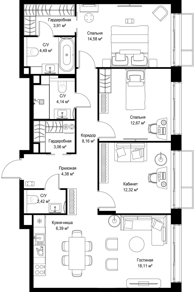 Планировка 94.63 м²