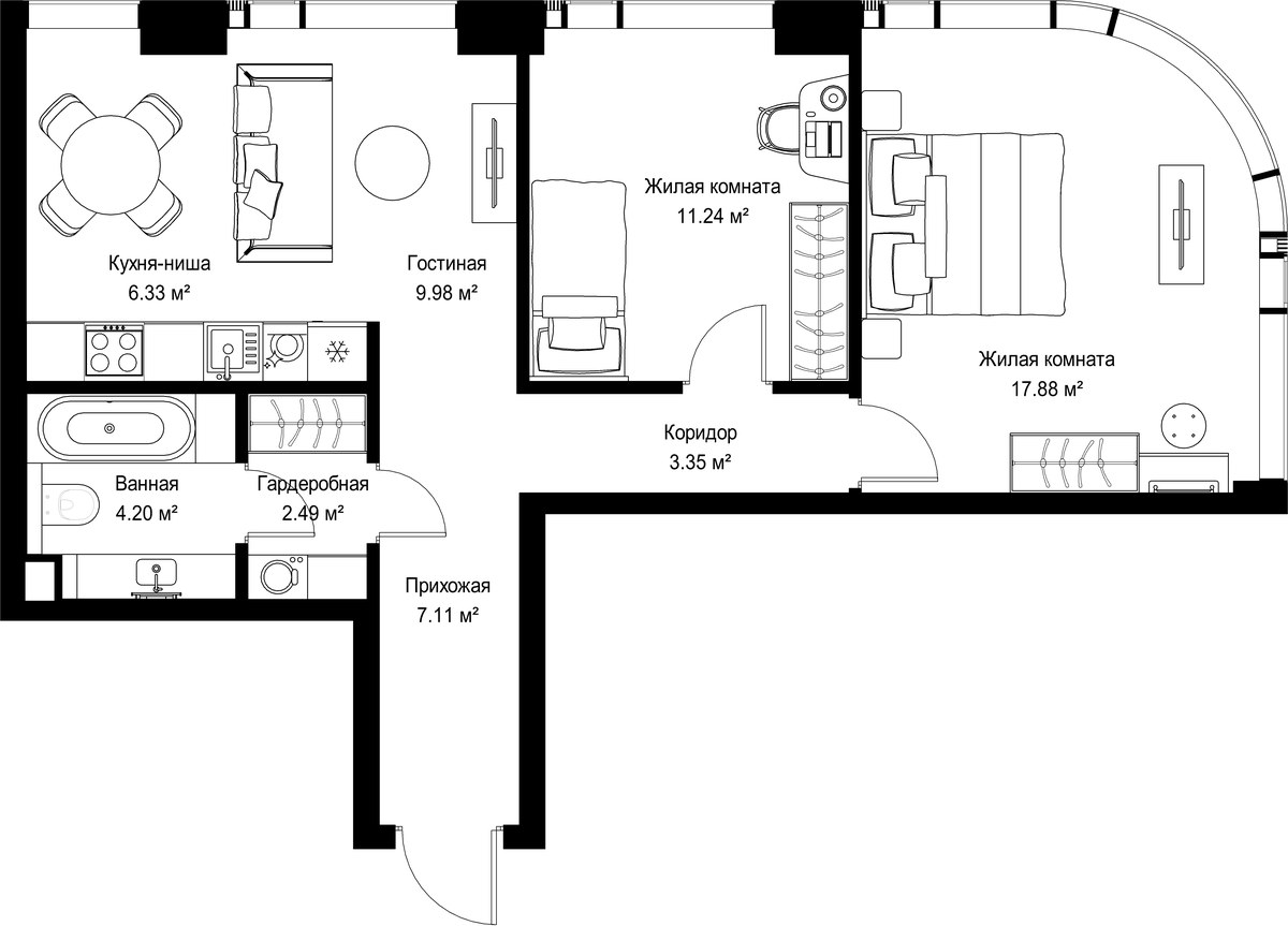 Планировка 62.58 м²