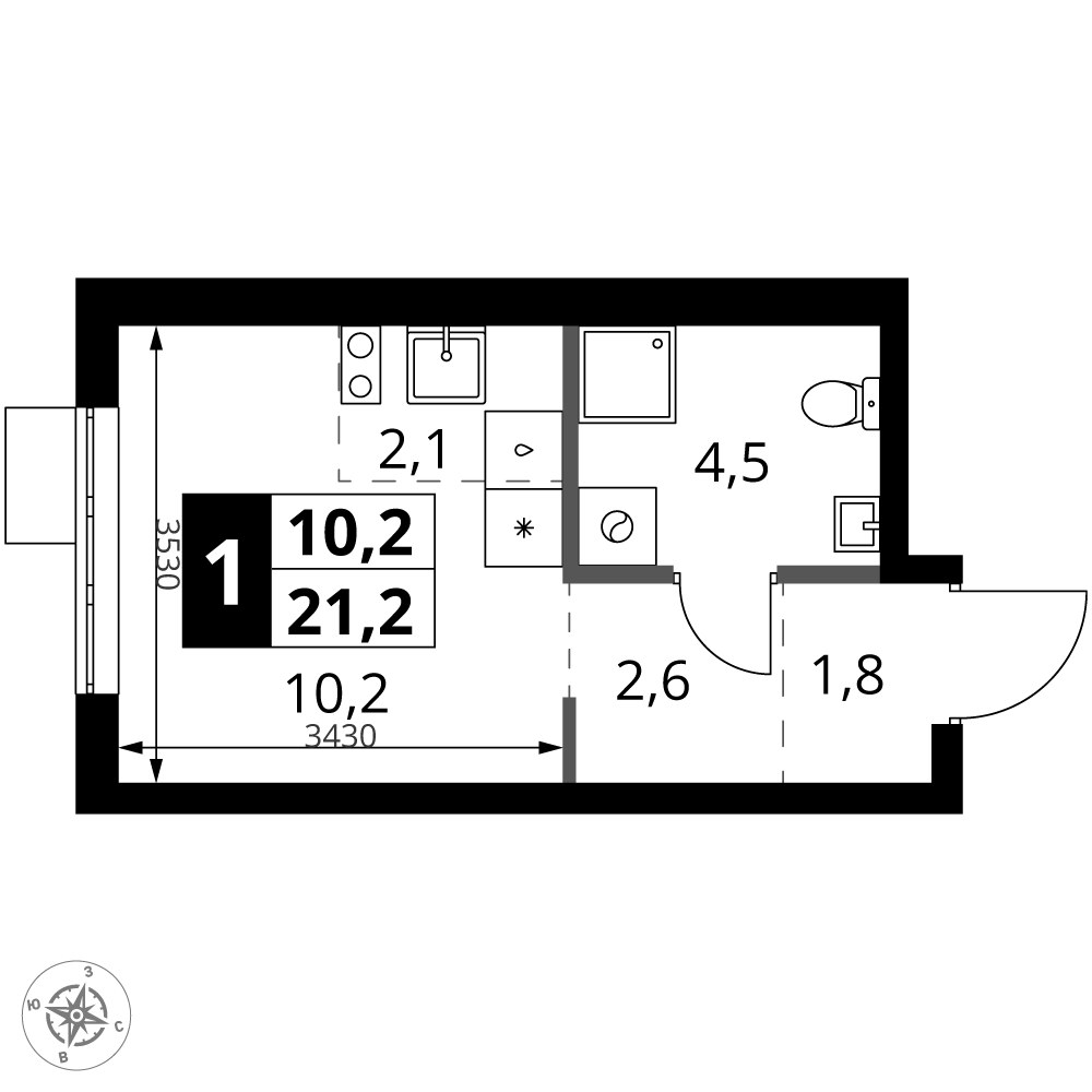 Планировка 21.2 м²