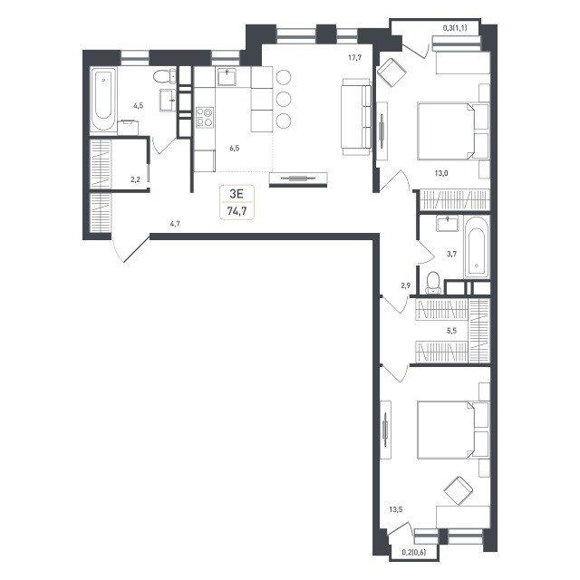 Планировка 77.6 м²