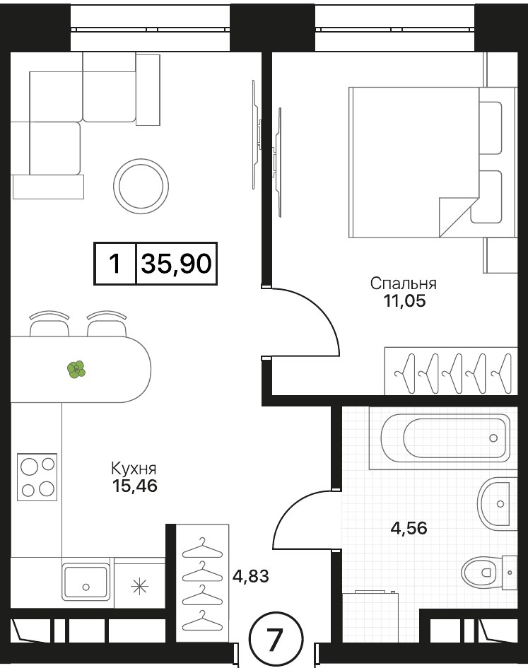 Планировка 35.9 м²