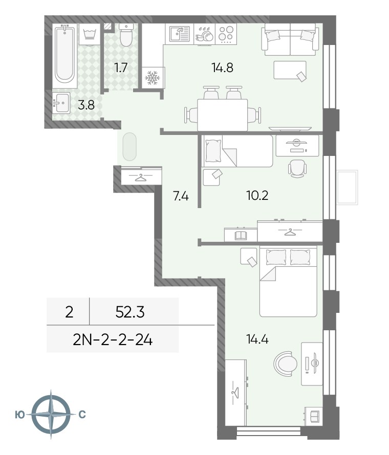 Планировка 52.3 м²