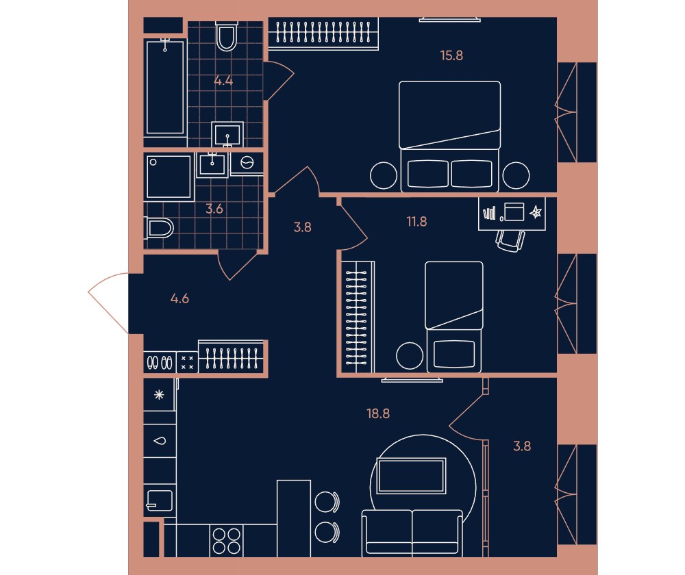 Планировка 66.6 м²