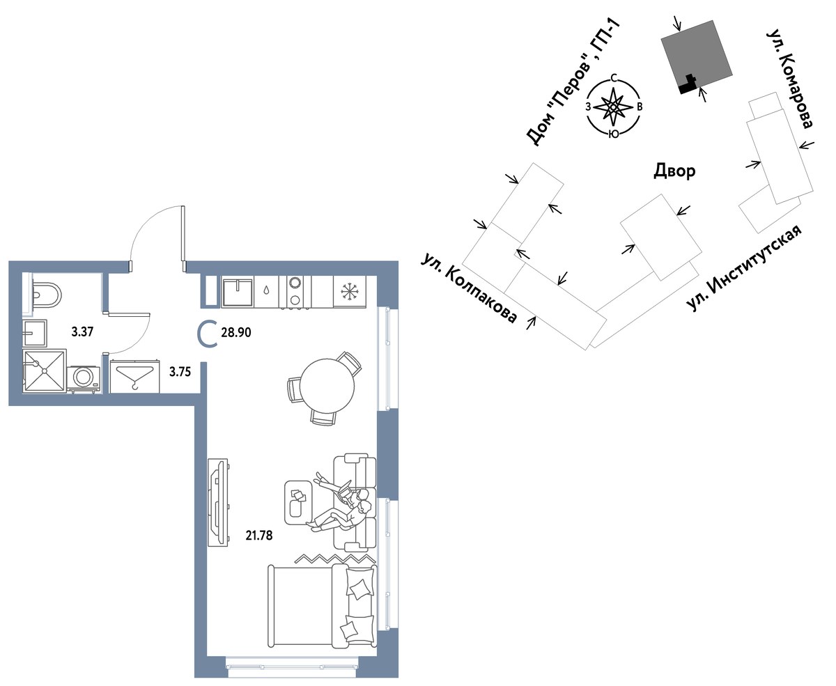 Планировка 28.9 м²