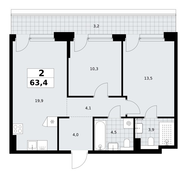 Планировка 63.4 м²