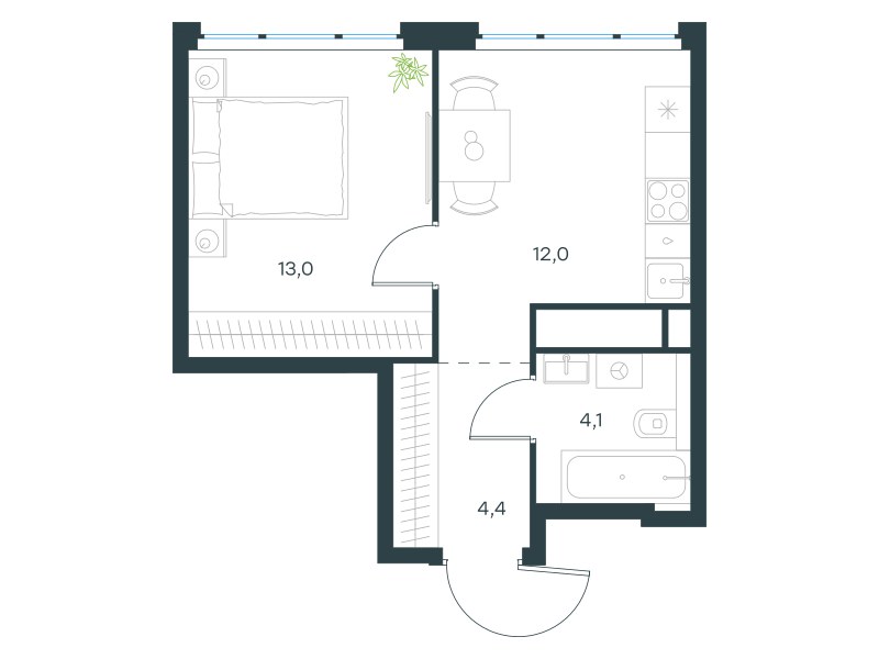 Планировка 33.3 м²