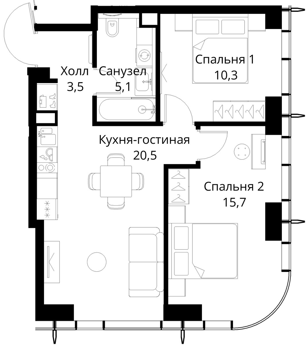 Планировка 55.1 м²