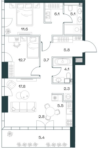 Планировка 82.9 м²