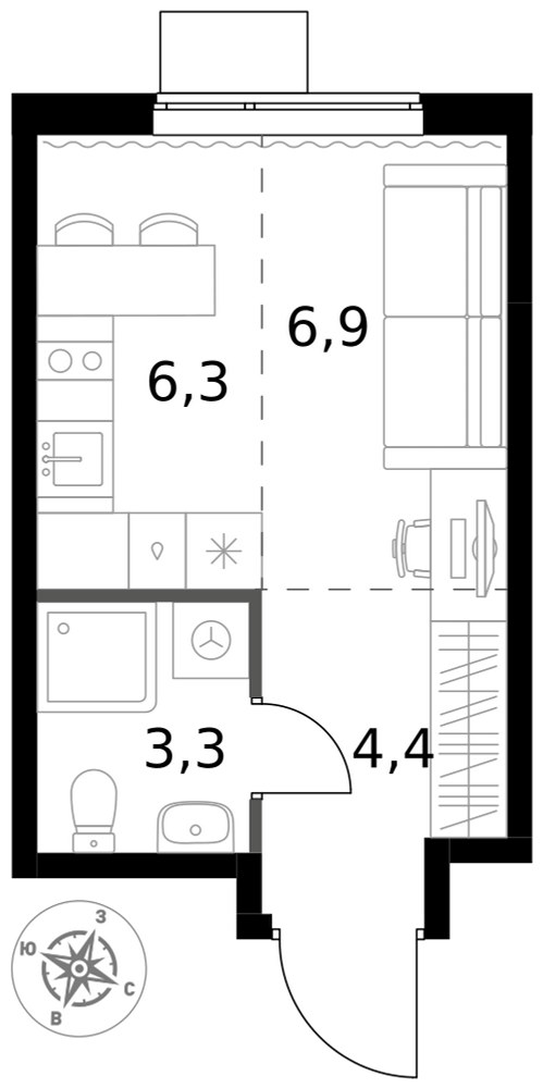 Планировка: Студия, 20.9 м²