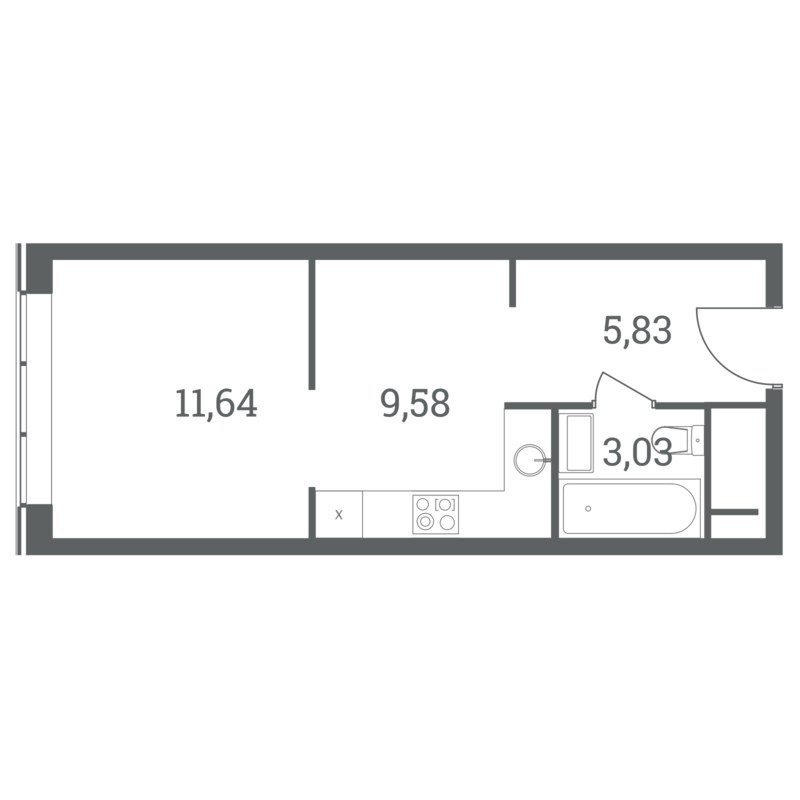 Планировка: 1-комнатная, 30.08 м²