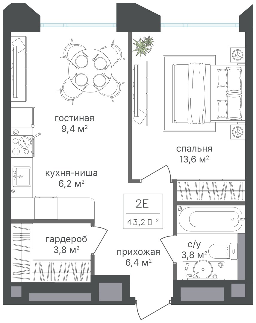 Планировка 42.9 м²