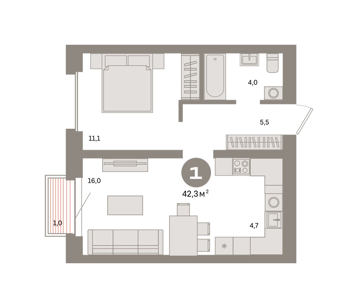 Планировка 42.3 м²